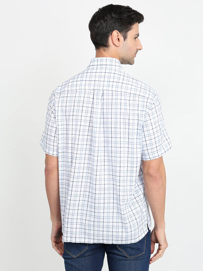 Colorplus Men Blue Checks Comfort Fit Cotton Half Sleeve Casual Shirt