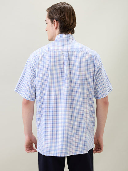 Colorplus Men White Checks Comfort Fit Cotton Half Sleeve Casual Shirt