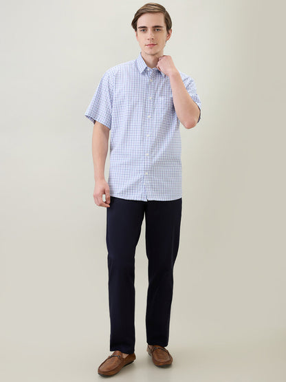 Colorplus Men White Checks Comfort Fit Cotton Half Sleeve Casual Shirt