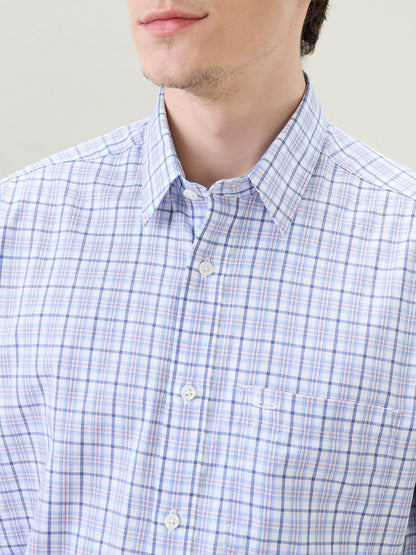 Colorplus Men White Checks Comfort Fit Cotton Half Sleeve Casual Shirt