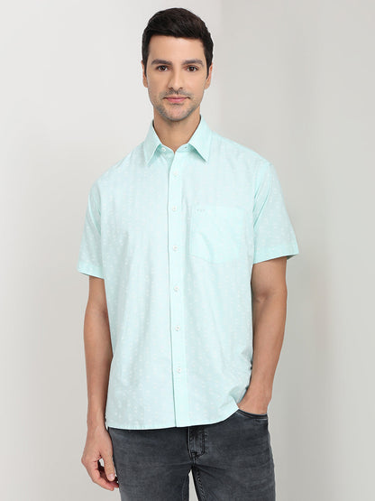 Colorplus Men Blue Printed Comfort Fit Cotton Half Sleeve Casual Shirt
