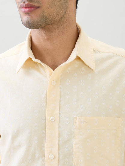 Colorplus Men Yellow Printed Comfort Fit Cotton Half Sleeve Casual Shirt