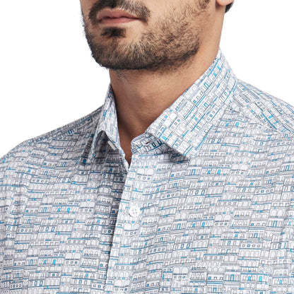Men Blue Contemporary Fit Print Cotton Full Sleeve Shirts