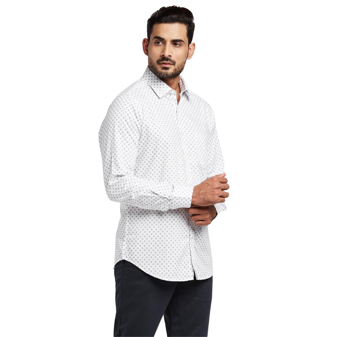 Men Blue Contemporary Fit Print Cotton Full Sleeve Shirts