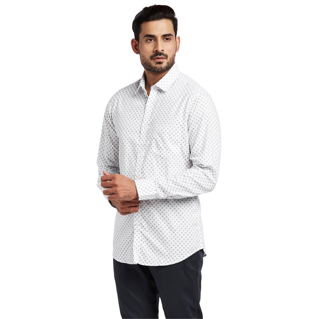 Men Blue Contemporary Fit Print Cotton Full Sleeve Shirts