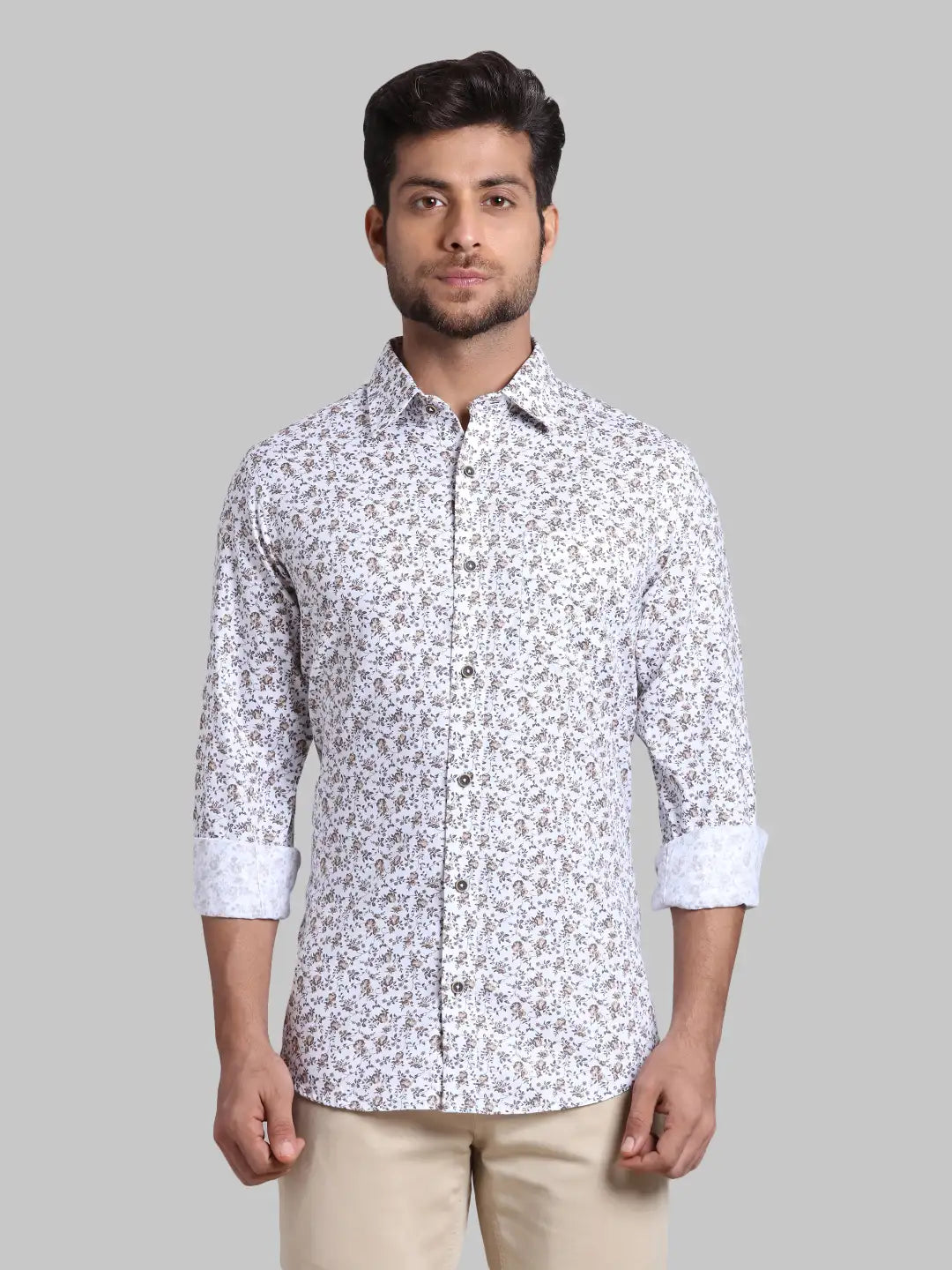 Men Brown Contemporary Fit Print Cotton Full Sleeve Shirts