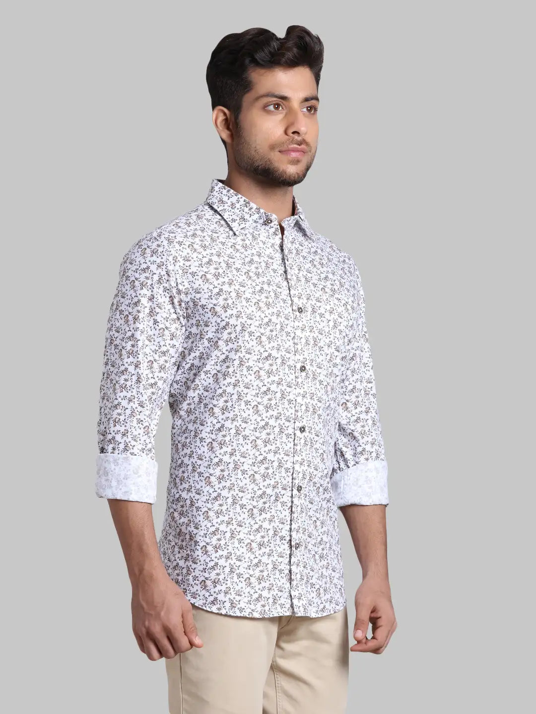 Men Brown Contemporary Fit Print Cotton Full Sleeve Shirts