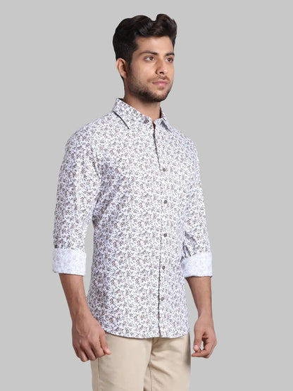 Men Brown Contemporary Fit Print Cotton Full Sleeve Shirts
