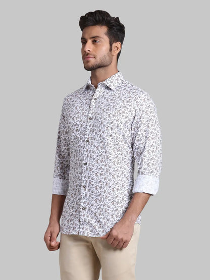 Men Brown Contemporary Fit Print Cotton Full Sleeve Shirts
