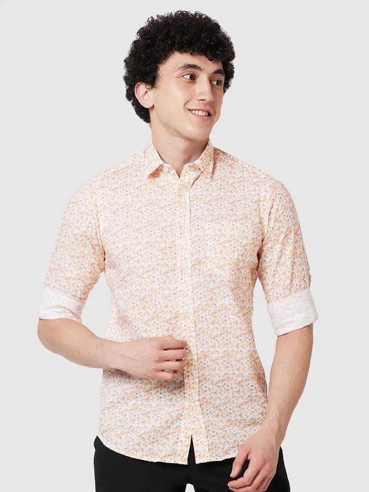 Men Yellow Contemporary Fit Print Cotton Full Sleeve Shirts