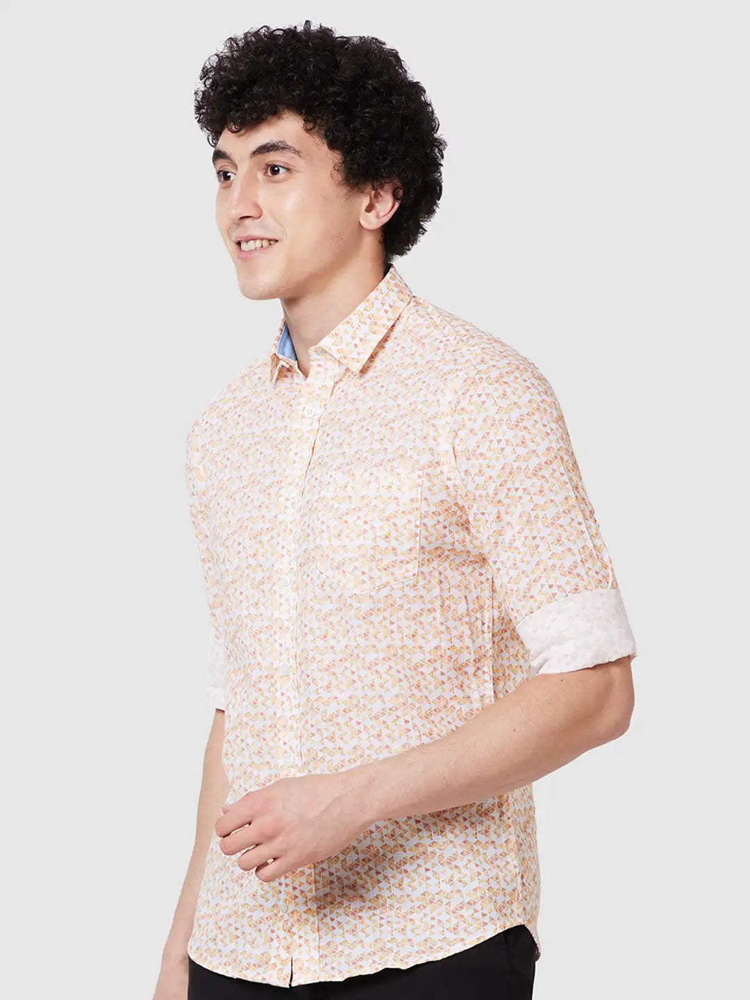 Men Yellow Contemporary Fit Print Cotton Full Sleeve Shirts