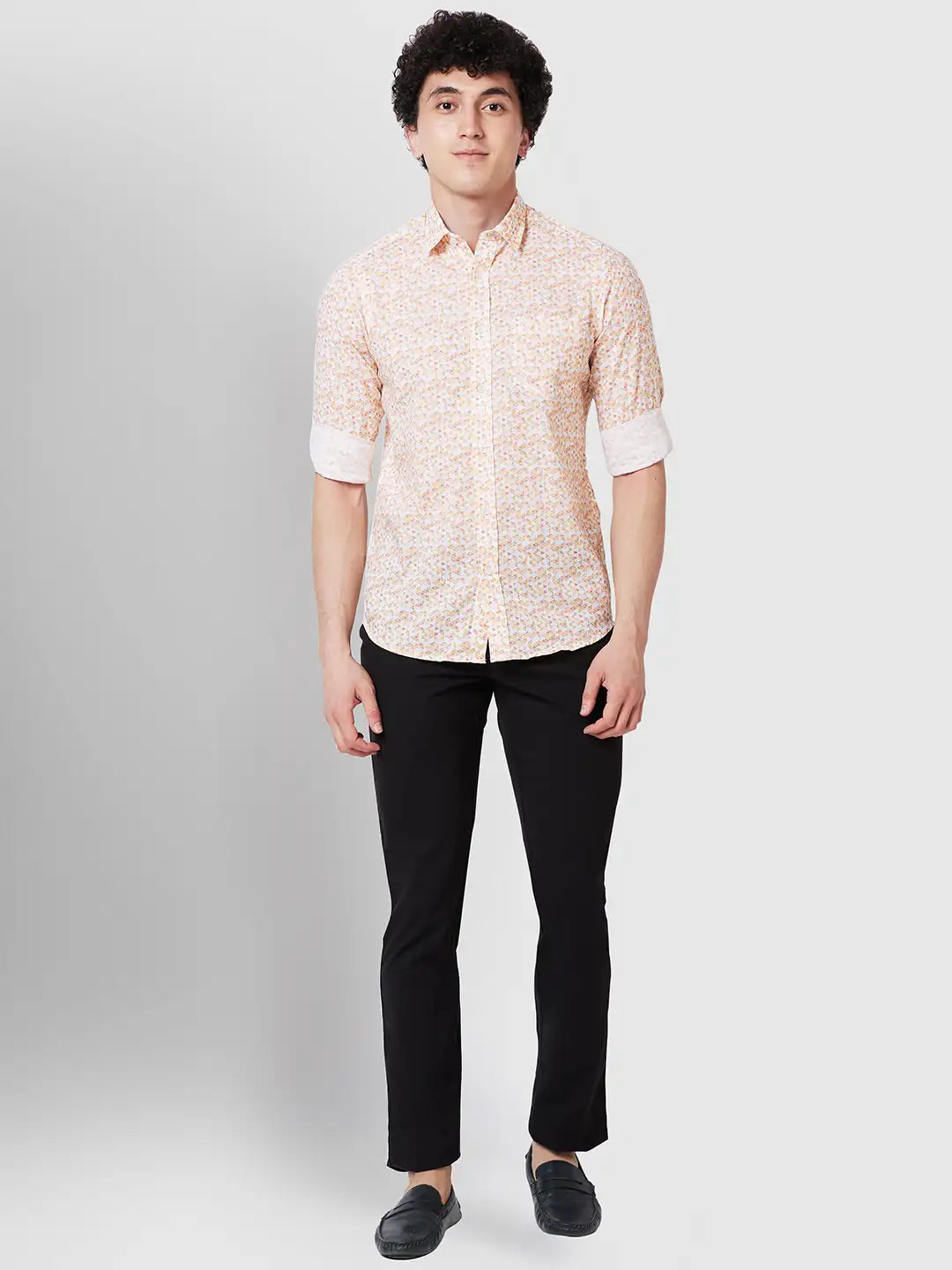 Men Yellow Contemporary Fit Print Cotton Full Sleeve Shirts