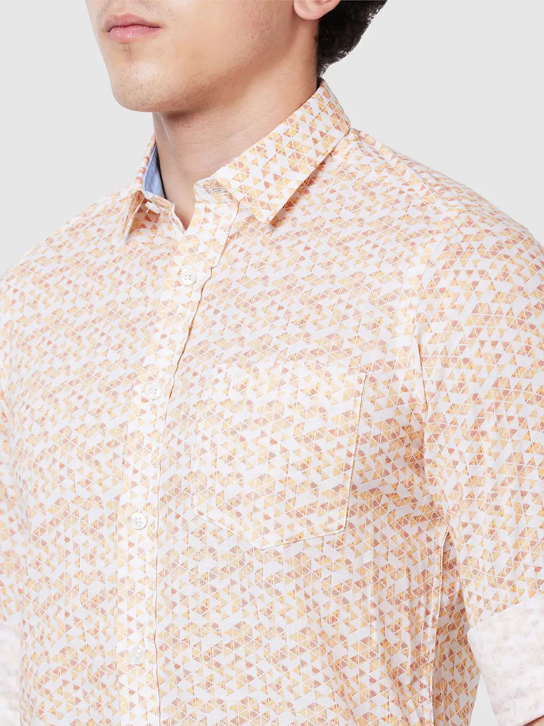 Men Yellow Contemporary Fit Print Cotton Full Sleeve Shirts