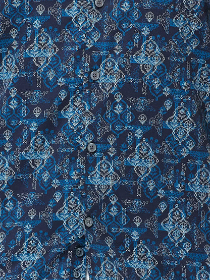 Men Blue Contemporary Fit Print Cotton Full Sleeve Shirts