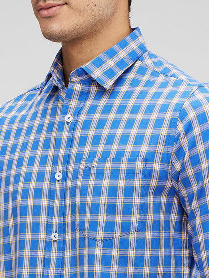 Colorplus Blue Checks Contemporary Fit Cotton Casual Shirt