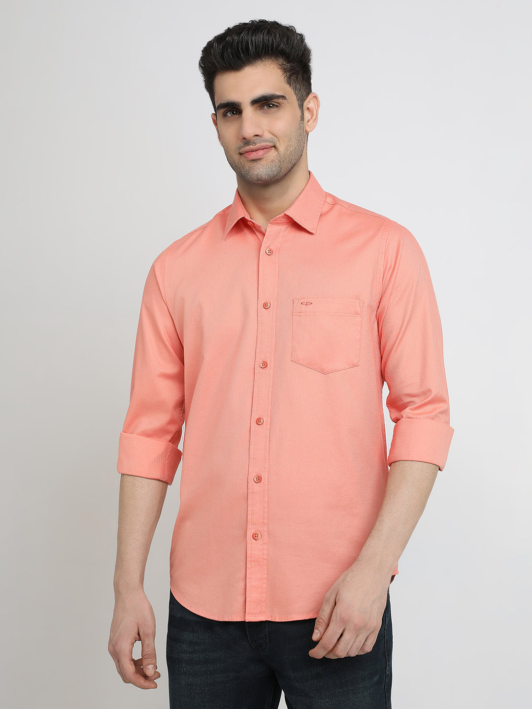 Colorplus Men Orange Solid Slim Fit Cotton Full Sleeve Casual Shirt
