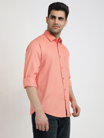 Colorplus Men Orange Solid Slim Fit Cotton Full Sleeve Casual Shirt