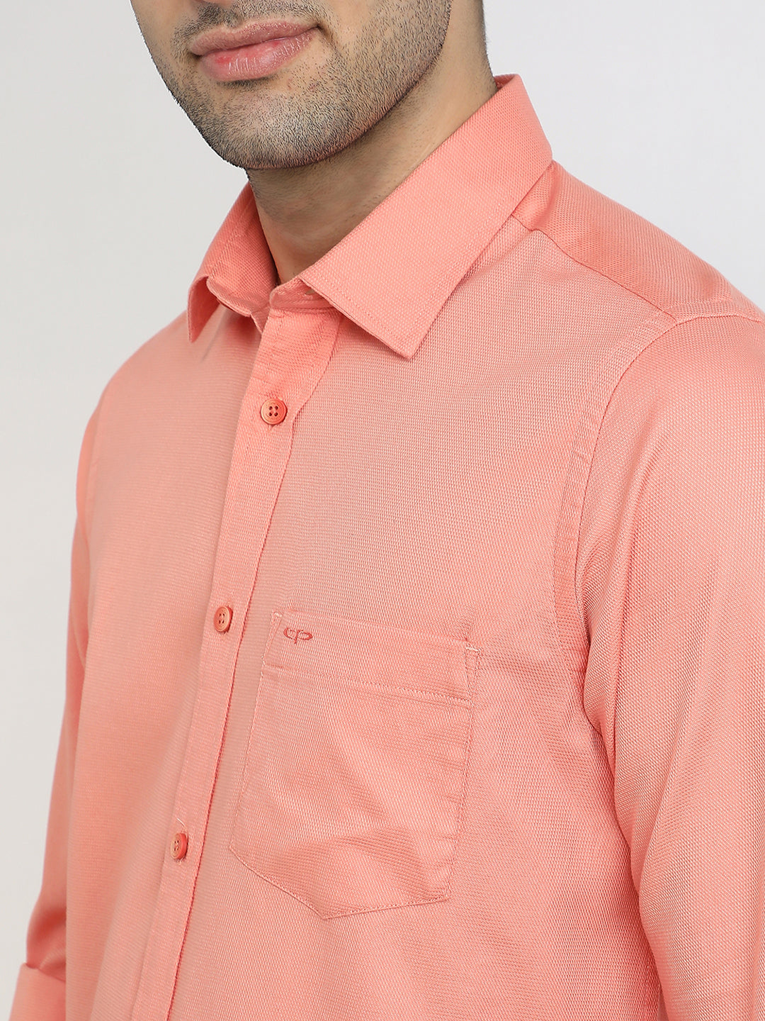Colorplus Men Orange Solid Slim Fit Cotton Full Sleeve Casual Shirt