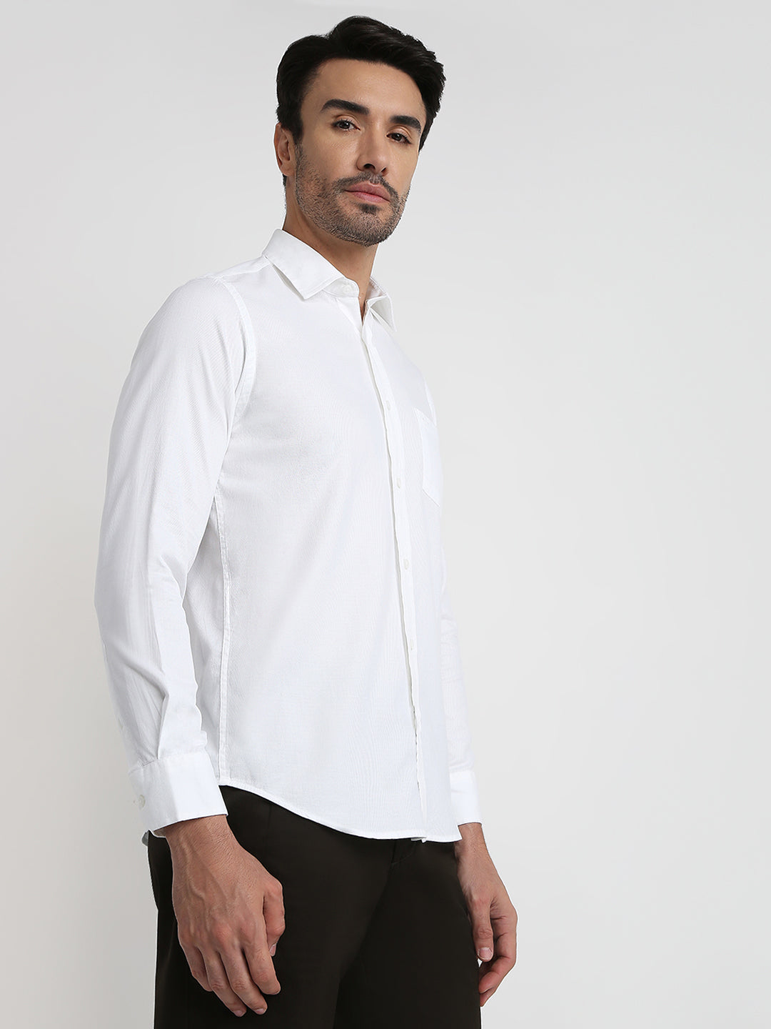 Colorplus Men White Solid Slim Fit Cotton Full Sleeve Casual Shirt