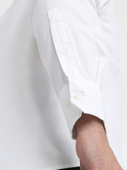 Colorplus Men White Solid Slim Fit Cotton Full Sleeve Casual Shirt