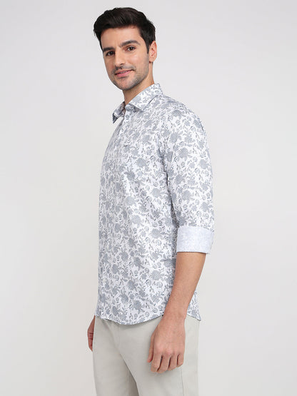 Colorplus Men Blue Printed Slim Fit Cotton Full Sleeve Casual Shirt