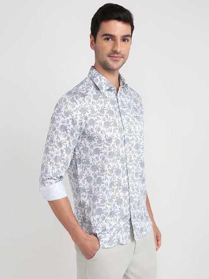 Colorplus Men Blue Printed Slim Fit Cotton Full Sleeve Casual Shirt