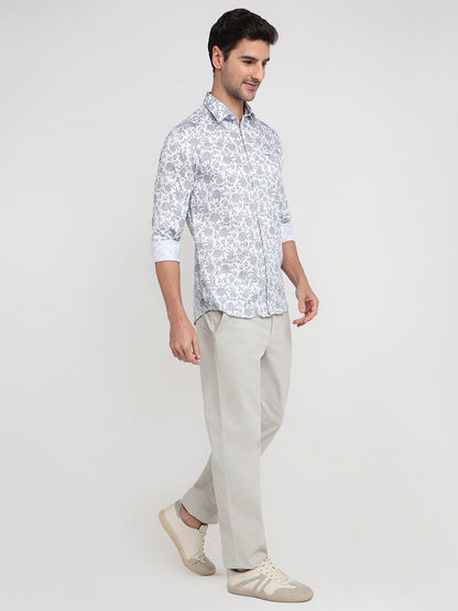 Colorplus Men Blue Printed Slim Fit Cotton Full Sleeve Casual Shirt