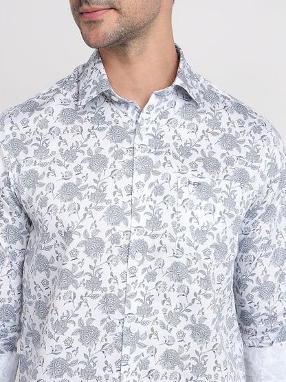 Colorplus Men Blue Printed Slim Fit Cotton Full Sleeve Casual Shirt