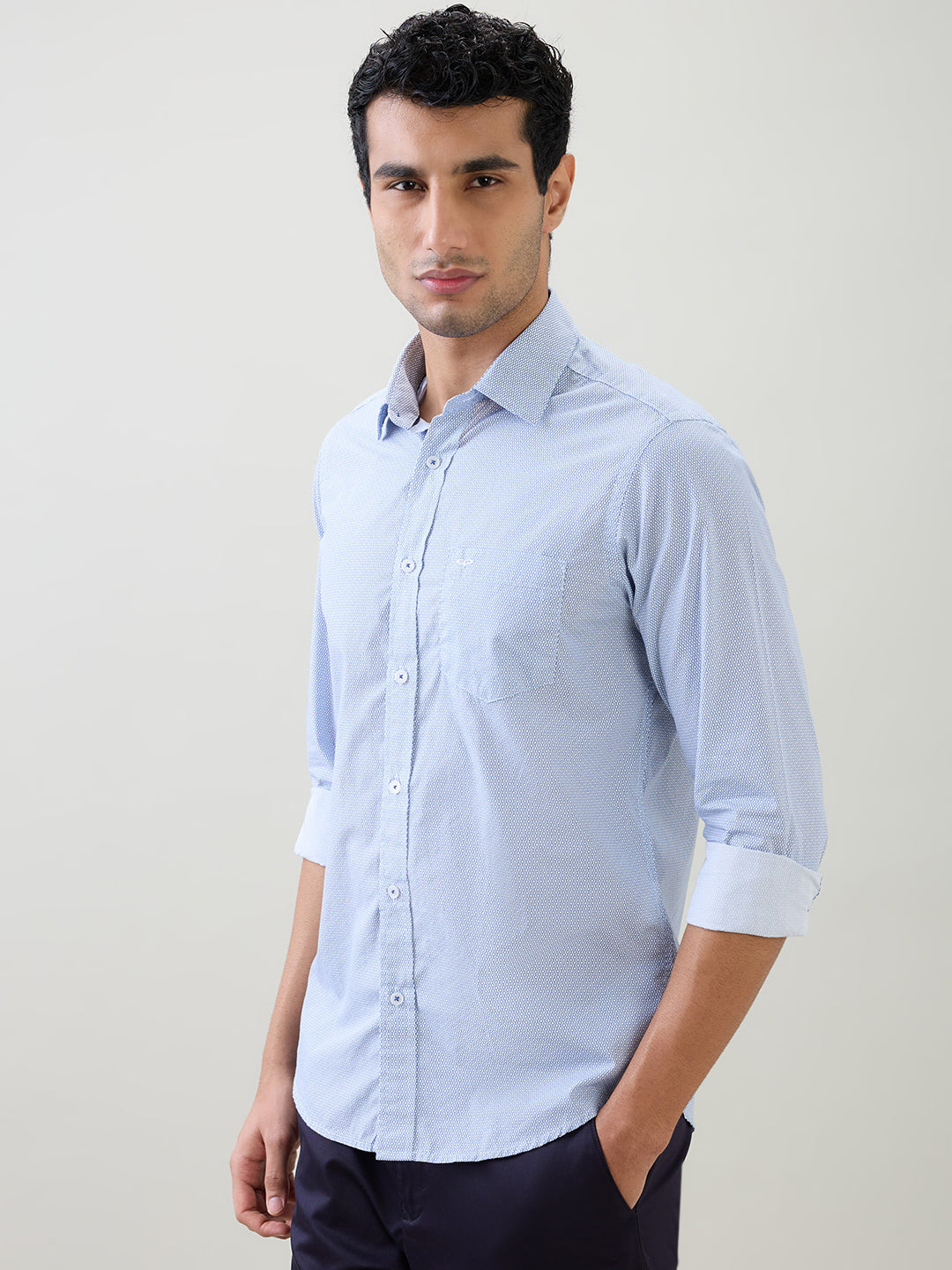 Colorplus Men White Printed Slim Fit Cotton Full Sleeve Casual Shirt