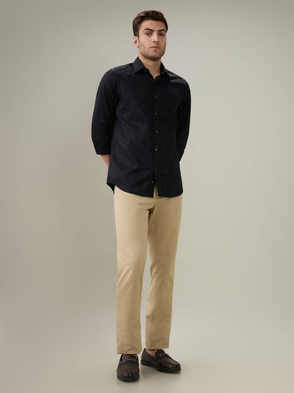 Colorplus Men Black Jacquard Slim Fit Cotton Full Sleeve Casual Shirt