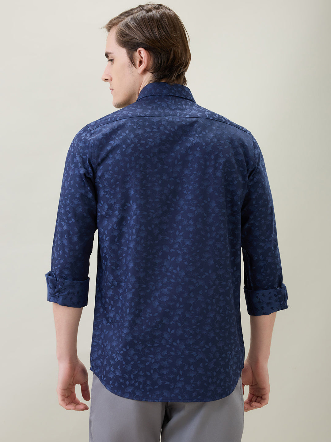 Colorplus Men Blue Jacquard Slim Fit Cotton Full Sleeve Casual Shirt