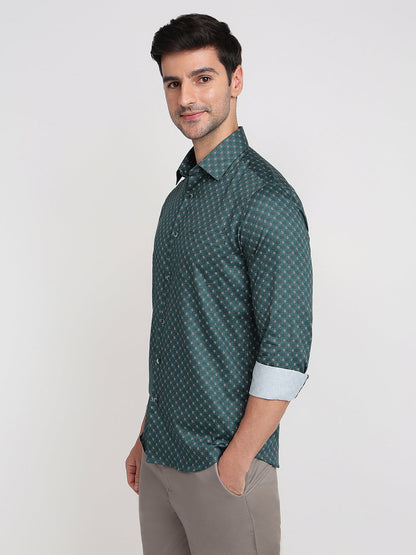 Colorplus Men Blue Printed Slim Fit Cotton Full Sleeve Casual Shirt
