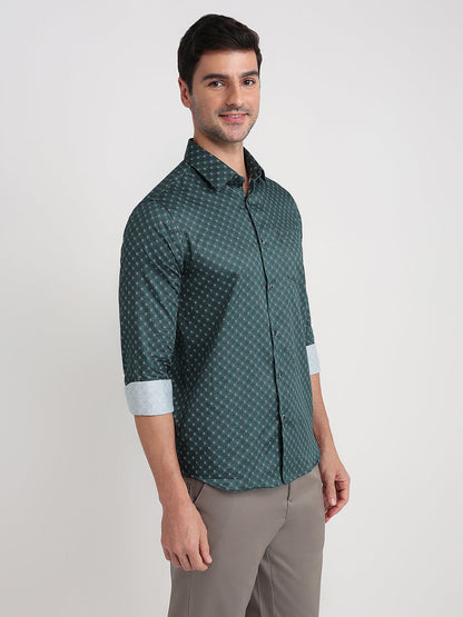 Colorplus Men Blue Printed Slim Fit Cotton Full Sleeve Casual Shirt