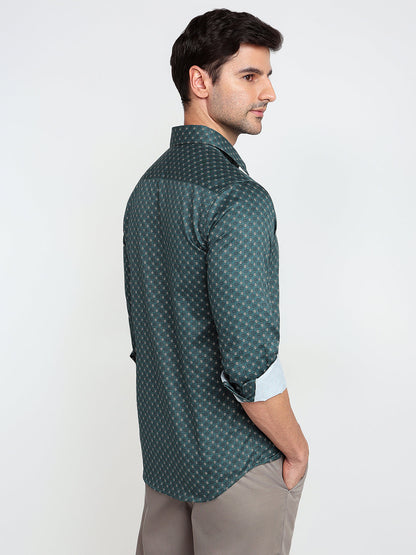 Colorplus Men Blue Printed Slim Fit Cotton Full Sleeve Casual Shirt
