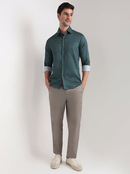 Colorplus Men Blue Printed Slim Fit Cotton Full Sleeve Casual Shirt