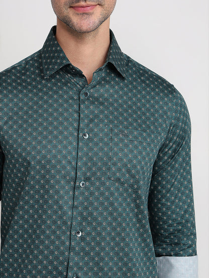Colorplus Men Blue Printed Slim Fit Cotton Full Sleeve Casual Shirt