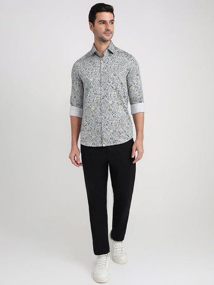 Colorplus Men Blue Printed Slim Fit Cotton Full Sleeve Casual Shirt