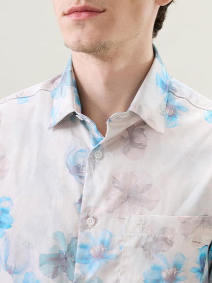 Colorplus Men Blue Printed Slim Fit Cotton Full Sleeve Casual Shirt