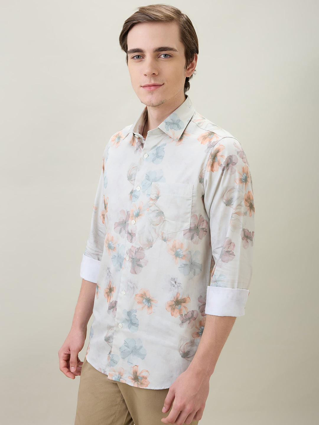 Colorplus Men Brown Printed Slim Fit Cotton Full Sleeve Casual Shirt