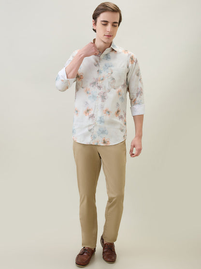 Colorplus Men Brown Printed Slim Fit Cotton Full Sleeve Casual Shirt