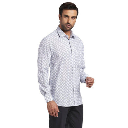 Men White Tailored Fit Print Cotton Full Sleeve Shirts