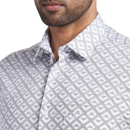 Men White Tailored Fit Print Cotton Full Sleeve Shirts