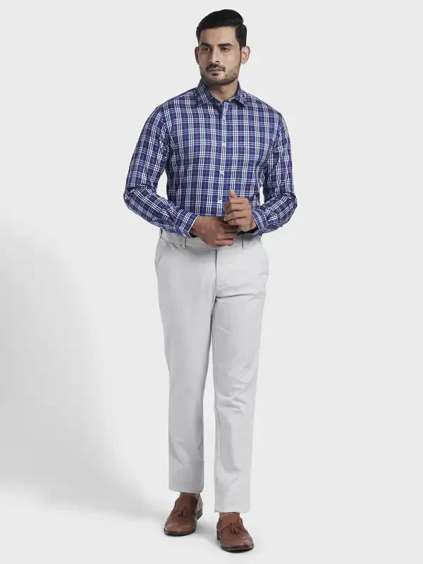 Men Blue Tailored Fit Checks Cotton Full Sleeve Shirts