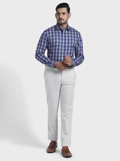 Men Blue Tailored Fit Checks Cotton Full Sleeve Shirts