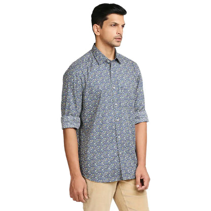 Men Blue Tailored Fit Print Cotton Full Sleeve Shirts