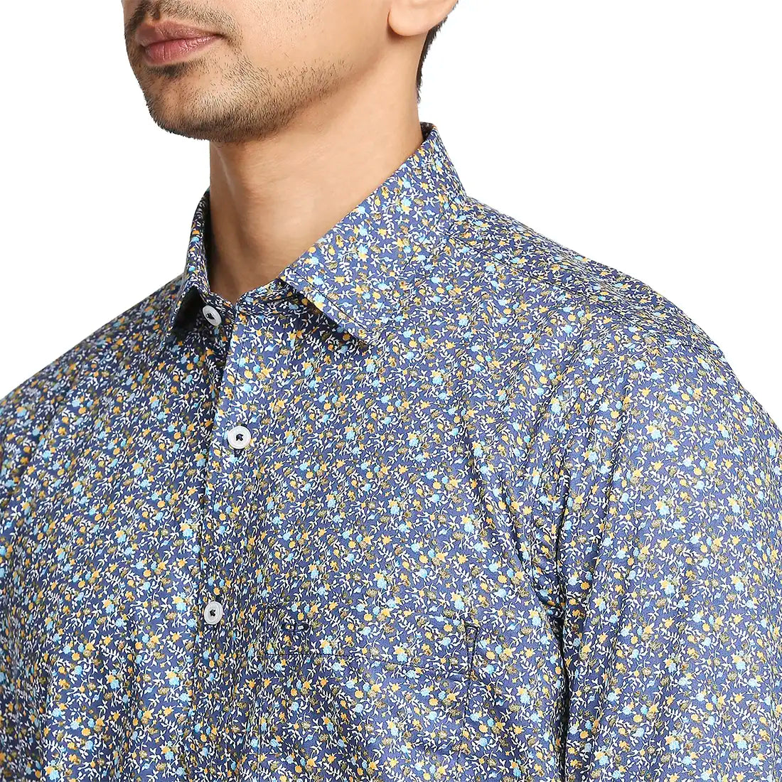 Men Blue Tailored Fit Print Cotton Full Sleeve Shirts