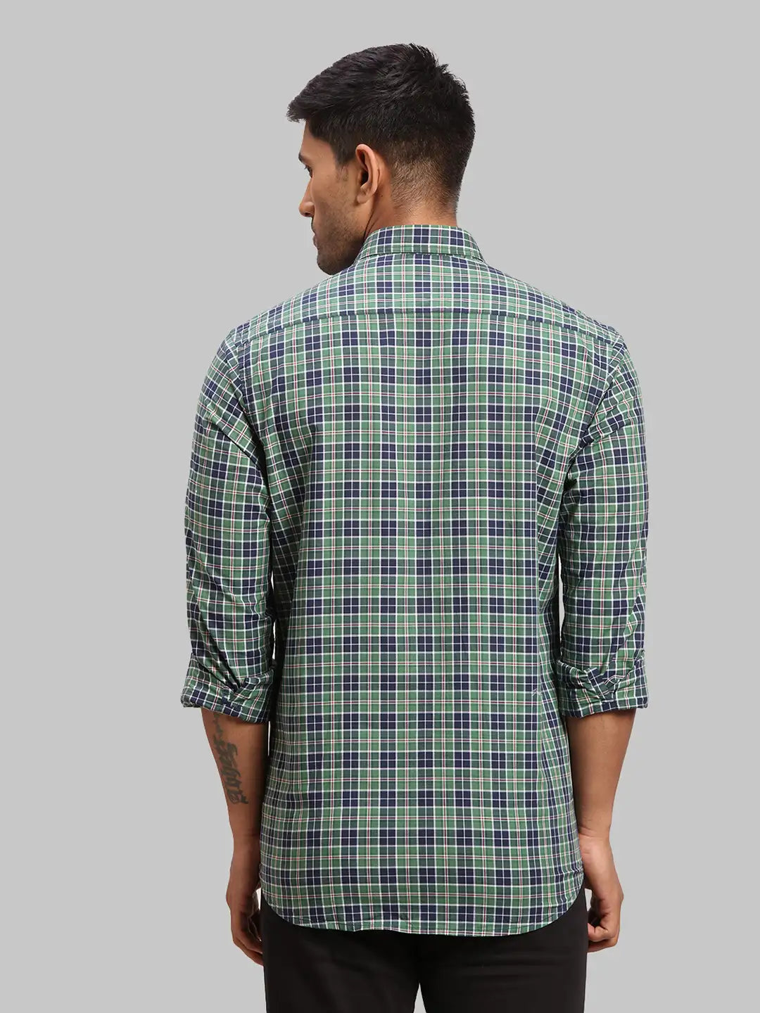 Men Green Tailored Fit Checks Cotton Full Sleeve Shirts