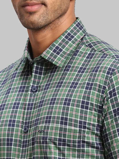 Men Green Tailored Fit Checks Cotton Full Sleeve Shirts