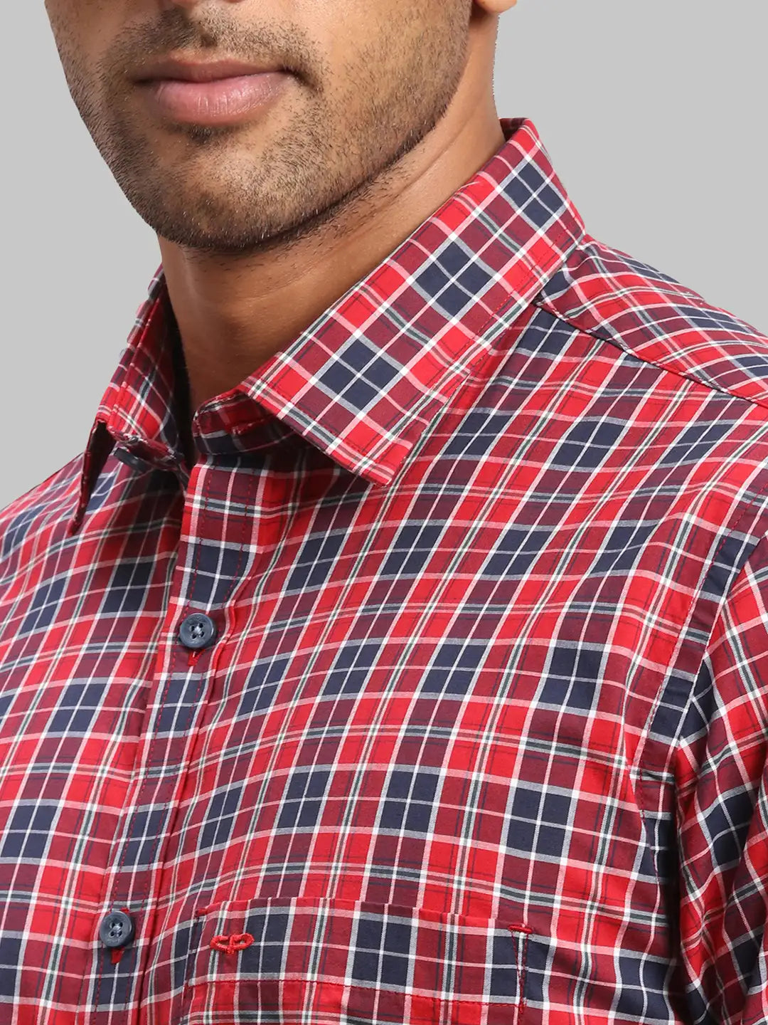 Men Red Tailored Fit Checks Cotton Full Sleeve Shirts