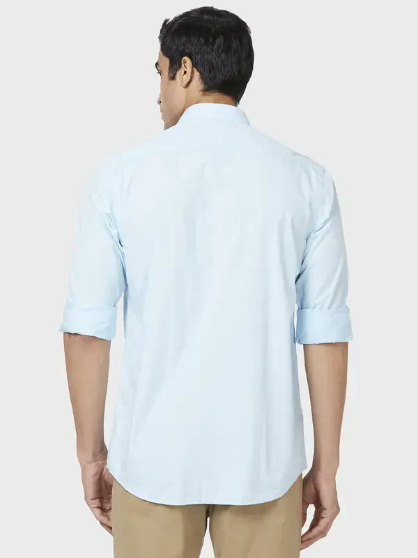 Men Blue Tailored Fit Print Cotton Full Sleeve Shirts